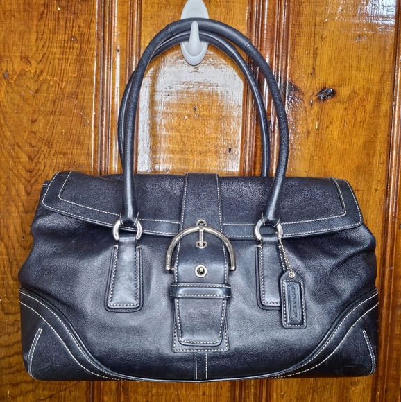 Vintage Coach Hampton Soho Satchel Flap Black Purse Y2k Womens Medium Buckle - Picture 1 of 12